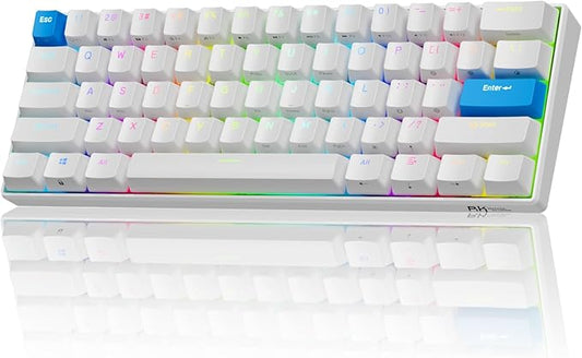 RK ROYAL KLUDGE C61 HE Gaming Keyboard 60% Wired Mechanical Keyboard with Hall Effect Magnetic Switch 8000Hz Polling Rate Rapid Trigger RGB Backlit, 61 Keys, White Blue