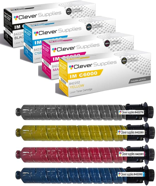 Clever Supplies CS Replacement Compatible with Ricoh IM C6000 Toner Cartridge 842279 842282 842281 842280 to use with IM C4500 (4-Color Set)