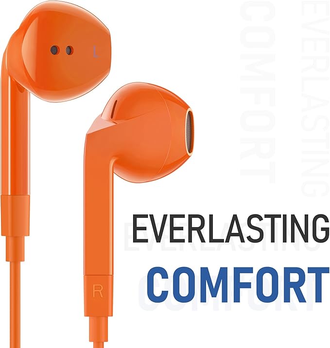 LUDOS FEROX Wired Earbuds in-Ear Headphones, 5 Years Warranty, Earphones with Microphone, Noise Isolation Corded for 3.5mm Jack Ear Buds for iPhone, Samsung, Laptop, Kids, School Students - Orange