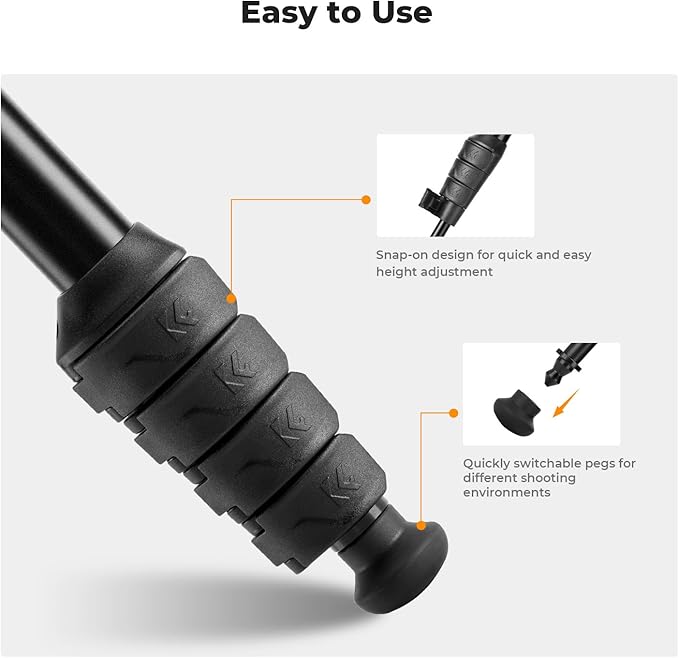 K&F CONCEPT Camera Monopod, 63" Aluminum Photography Monopod with 5-Section Height, Lightweight & Portable Camera Accessories, Payload 11lb