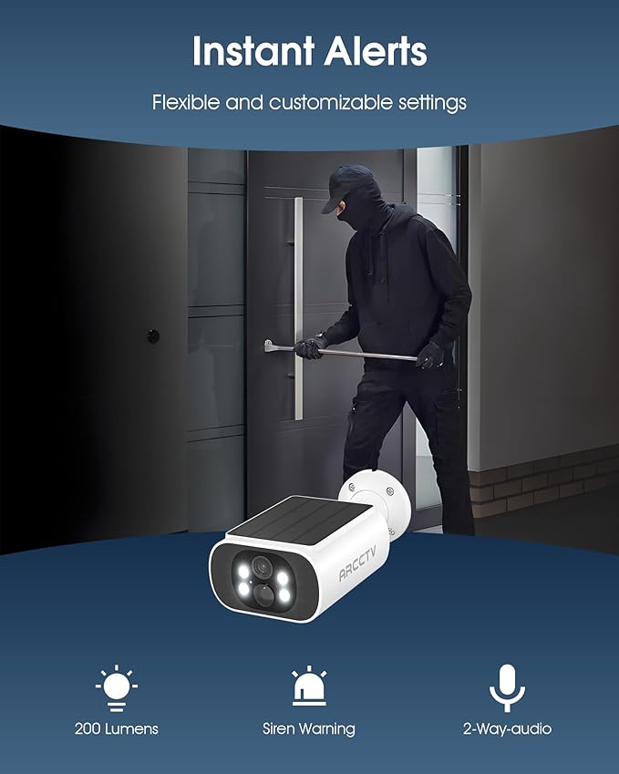 Solar Security Camera Outdoor Wireless, 4MP Battery Powered Home Surveillance Camera with Embedded Solar Panel, PIR Motion Sensor, 2.4G/5G Dual Band WiFi