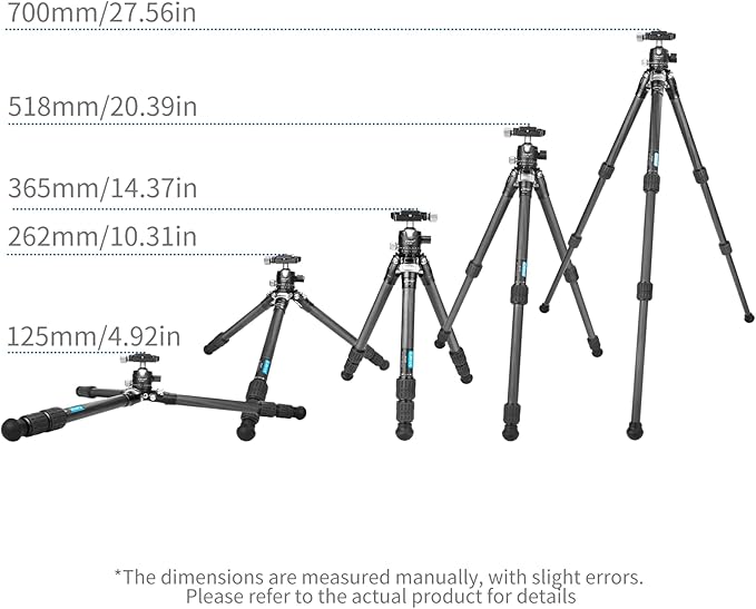 CAVIX 28in Carbon Fiber Tripod with 360° Ballhead Compact Lightweight Travel Tripod for Mirrorless Cameras
