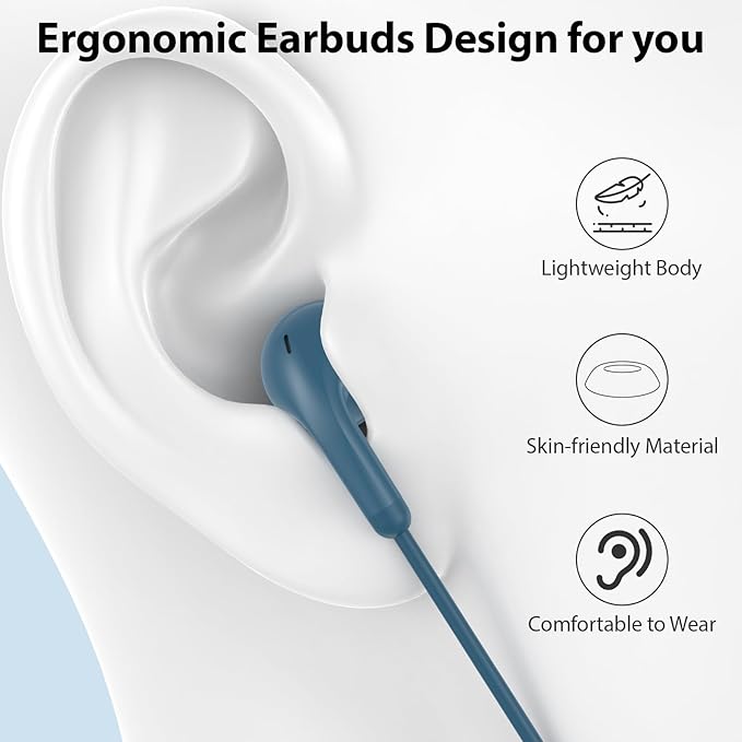 USB C Earbuds USB Type-C Headphones for iPad 10th Generation iPhone 17 16 Pro 15 Plus Galaxy S21 Wired Headphone Earphones with Microphone Volume Control Noise Isolating HiFi Stereo Headset Lake Blue