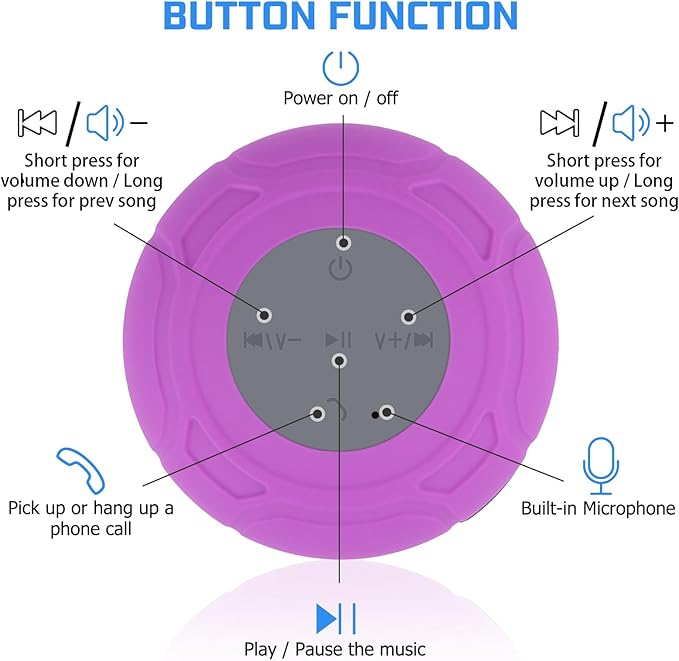 Bluetooth Shower Speaker Waterproof Portable Wireless Water-Resistant Speaker Suction Cup,Built-in Mic Speakerphone for iPhone Phone Tablet Bathroom Kitchen - Purple