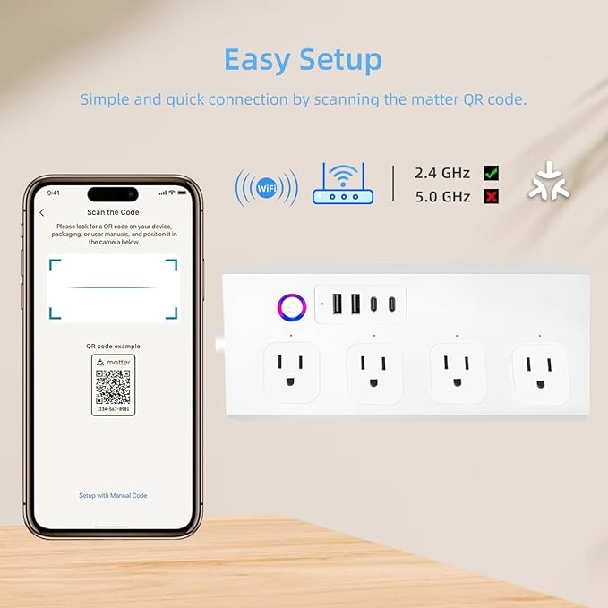 XENON Matter Smart Power Outlet, USB C Power Strip 20W, Siri, Alexa, and Google Home Support, with Remote Control, Timer, and Scheduler Features, Remote Adjustment and Viewing via Mobile App Interface