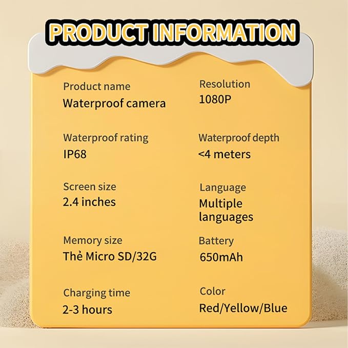 Underwater Camera with 64GB Card,48MP HD Bare-Body 11FT Waterproof Camera for Snorkeling Compact Floatable Digital Camera 2 Batteries and Tripod Come Together (Yellow)