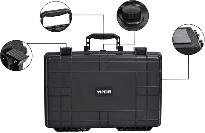 MEIJIA Portable Waterproof Protective Case,Hard Camera Case,Customized Fit Foam Inserted, Elegant Black,Fit for Camera, Equipments, Lens,Drones(Black)