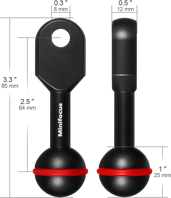 MINIFOCUS 1" Ball to YS Head Clip Arm, 2PCS 3.35"/8.5cm Aluminum Alloy YS Head Adapter Lightweight Arm Underwater Photography Lighting System Connector for Diving Strobe/Video Light