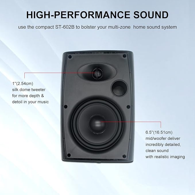 STUDIOFINIX 6.5 Inch 400W Outdoor Speakers Wired Waterproof Passive with Powerful Bass, Wall Mount Speakers for Patio Garden Poolside Home(Pair,Black)