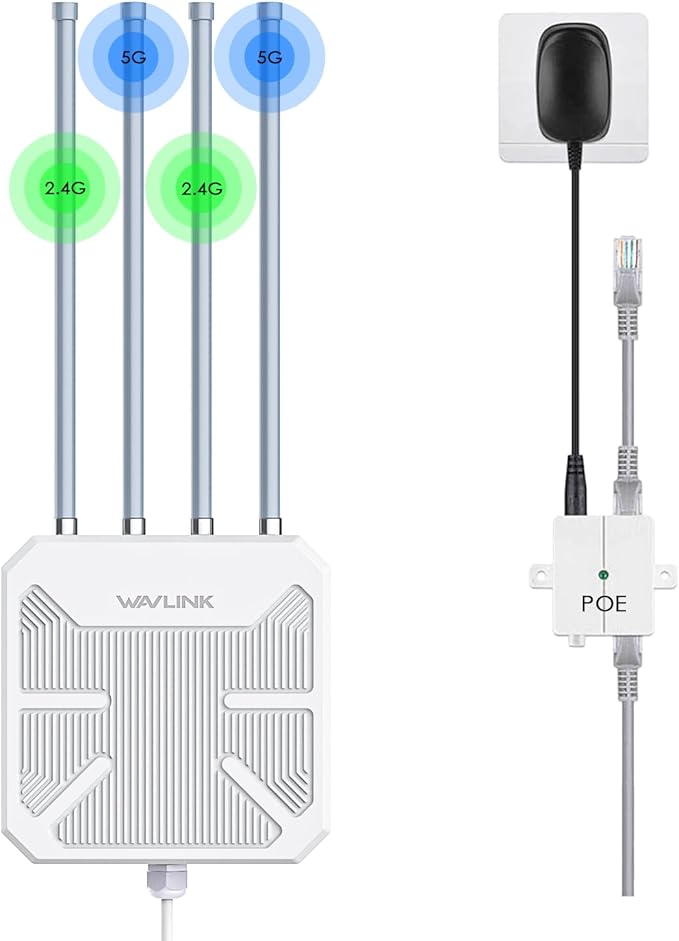 WAVLINK Outdoor WiFi 6 Mesh Router, Long Range WiFi Access Point with PoE, Waterproof IP67, WiFi Extender Signal Booster for Starlink, Outdoor, Home, Garage and Hotel