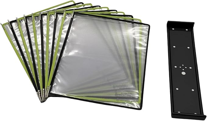 Tarifold Wall Mount Reference System with 10 Double-Sided Green & Black-Framed Display Pockets - 20 Sheet Capacity - Letter-Size (WBL291)