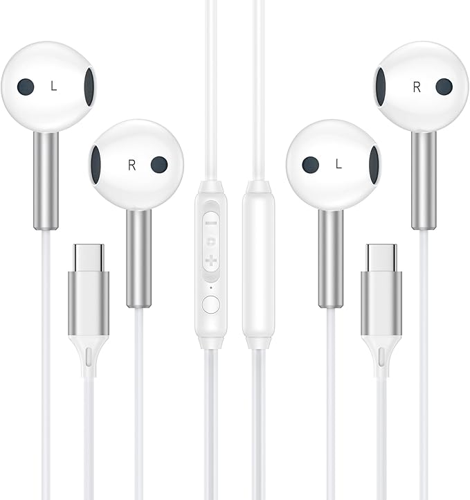 Type C Headphones Wired Earbuds Ear Buds for iPhone 17 Pro Max Air 16 Pro Max 16e 16 Plus/Pro 15 Plus/Pro USB C In-Ear Headphones Wired USBC iPhone 17 Earbuds Earphones Headsets with Microphone,2 Pack