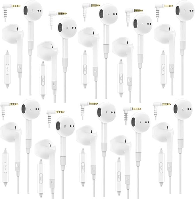 LUDOS FEROX 10 Pack Wired Earbuds in-Ear Headphones, 5 Year Warranty, Earphones with Microphone, Noise Isolation for 3.5mm Jack Ear Buds for iPhone, Samsung, Computer, Laptop, Kids, School Students
