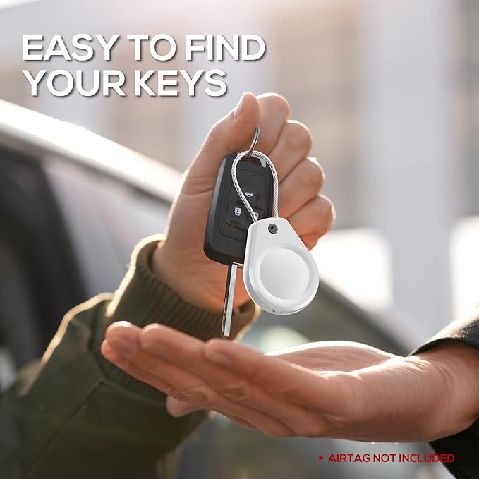 Waterproof AirTag Keychain Holder - (4 Pack) Air tag Lock Case with Wire Cable Compatible with Apple AirTags, Ultra Durable Anti-Lost Protective Case for Luggage, Key, Backpack, Black/White