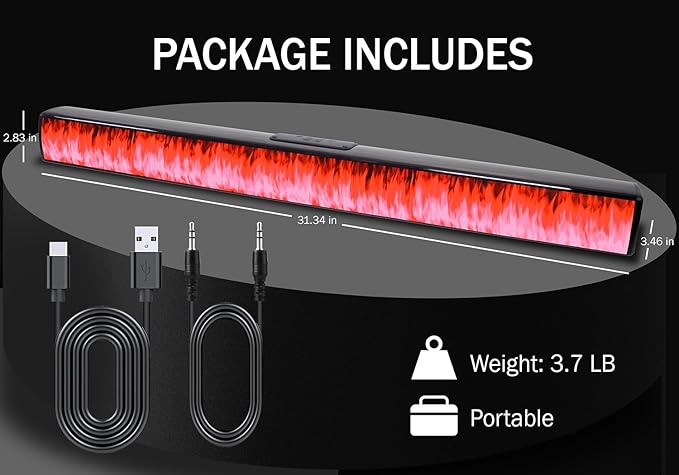 Magnavox MMA4020 Portable Speaker Soundbar with Bluetooth 5.0, Patented Vibrant LED Light Display, True 16 Watts RMS Sound, USB, TFT Playback, Great for Gaming, Stereo