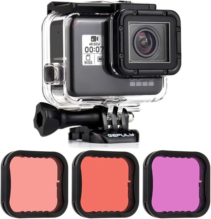 Waterproof Housing Case with Dive Filter for GoPro Hero 7 6 5 Black, Hero (2018) Camera - 45 Meters Underwater Photography - with Red, Light Red and Magenta Filters