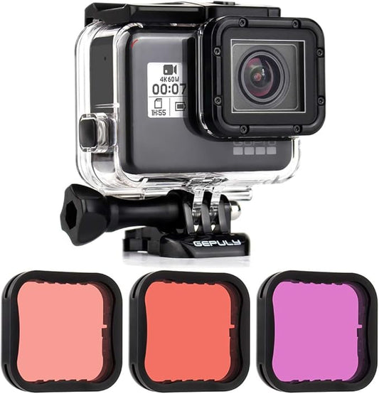 Waterproof Housing Case with Dive Filter for GoPro Hero 7 6 5 Black, Hero (2018) Camera - 45 Meters Underwater Photography - with Red, Light Red and Magenta Filters
