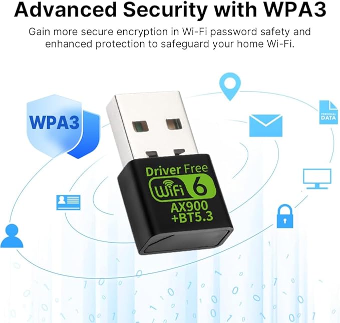 AX900 USB WiFi 6 Adapter BT 5.3 WiFi USB Adapter for PC with RTL8851BU Chip Dual-Band 2.4GHz/5GHz up to 900Mbps Built-in Antenna Plug and Play 802.11ax Gaming Office Wireless Network Card