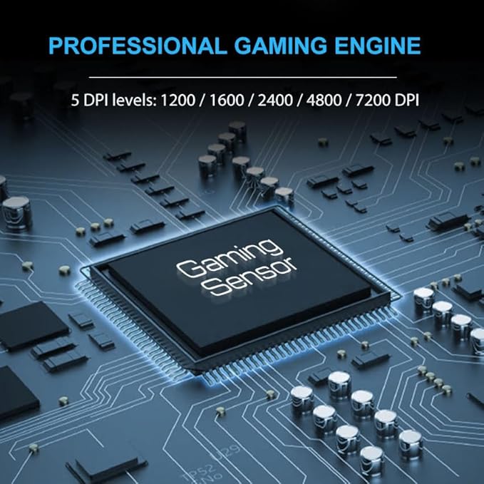 SM-91 Wired Gaming Mouse for PC Laptop, 60g Lightweight, Ergonomic Design, 7200 DPI, 7 Programmable Buttons and RGB Lighting, Anti-Slip Grip, 6ft (1.8m) Braided Cable, Plug and Play