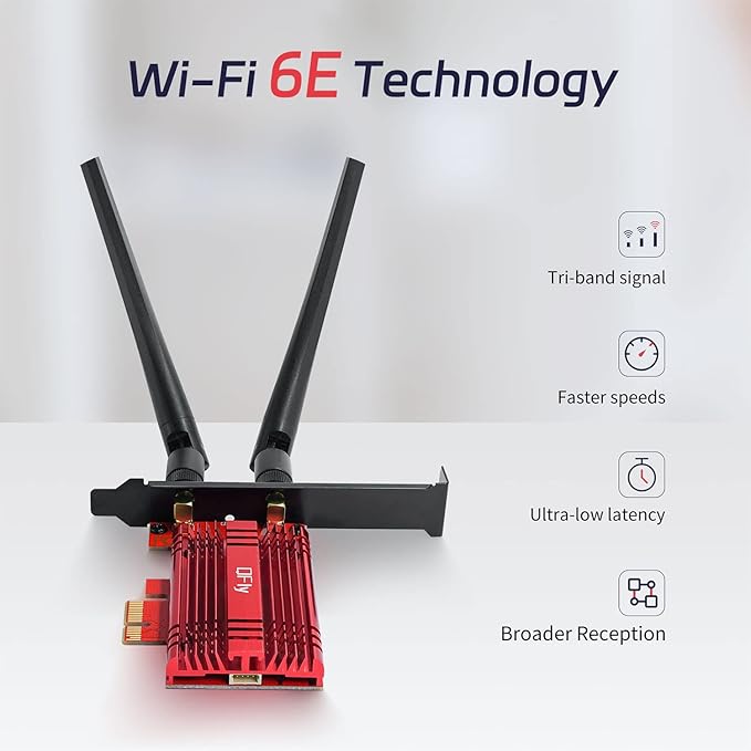 WiFi Card 6E 5400Mbps (6GHz&5Ghz&2.4GHz) PCIe WiFi 6E Card, Bluetooth 5.3, AX210 Module Inside,PCI-E Wireless WiFi Network Adapter Card for Desktop PC Windows10/11 64bit