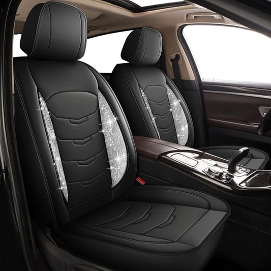 Bling Diamond Car Seat Covers Fit for Lexus ES 300H/350 2007-2025：Full Set Luxury Leather Seat Cushion Waterproof Automotive Seat Protectors (Black,5 Seats)
