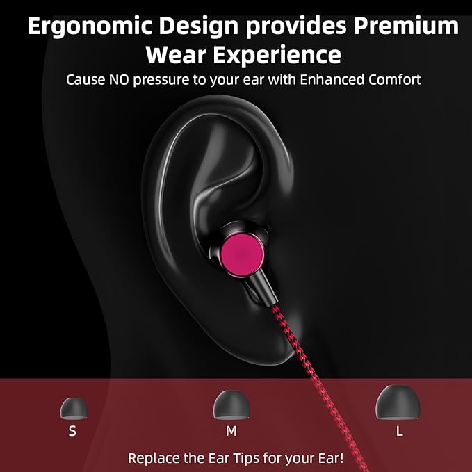 Jiunai Wired Earbuds Mic 3.5 mm Jack in Ear Wired Earphone Magnetic Snap Noise Isolated Corded Ear Bud for iPhone Galaxy A15 A25 iPad Surface Fire CD Player Radio Travel Essential Gradient Black Red