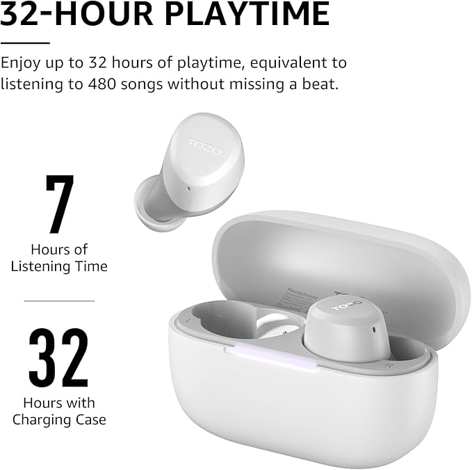 TOZO A1 Wireless Earbuds Bluetooth 5.3 Light Weight in Ear IPX5 Waterproof Headphones 2 Mic for AI Calls, Immersive Premium Sound Bass Headset with Charging Case, 32 Presets EQ Customization via App