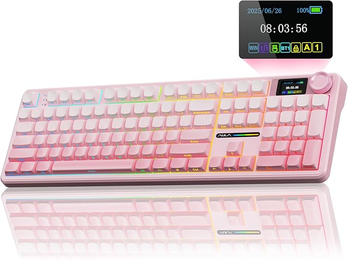 AULA F108 PRO - Wireless Mechanical Keyboard with Screen & Knob,Full Size Keyboard with 8000mAh Battery,Pre-lubed Switches,Side Printed PBT Keycaps,RGB Backlit Hot Swappable Custom Gaming Keyboards