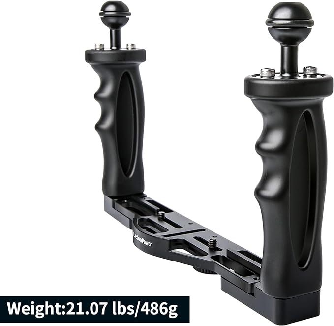 Dual Handle Underwater Camera Tray, Aluminum Alloy Video Stabilizer Bracket with 2 Joint Arms for Camera Housing and Video Light