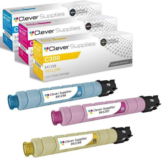 CS Replacement Toner Cartridge Compatible with Ricoh C300 841296 Cyan 841297 Magenta 841298 Yellow Aficio MP C300 Aficio MP C300SR Aficio MP C400 Aficio MP C400SR Aficio MP C401 3 Color Set