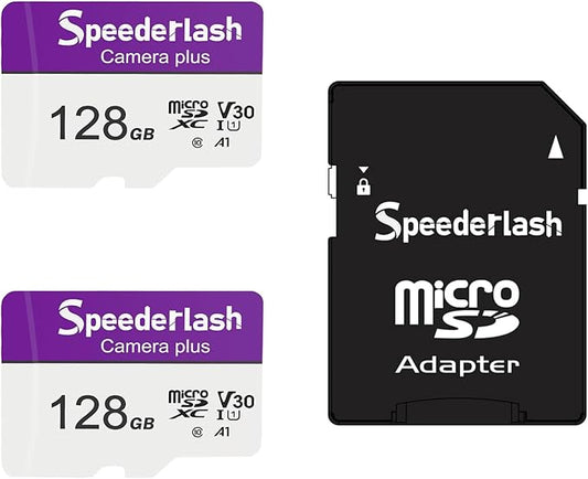 Micro SDXC Memory Card 128GB 2 Pack, Speederlash Camera Plus TF Card with Adapter, 90MB/s Read Speed, 4K UHD&5K Video Support, U1 V30 A1 Rated, Waterproof, for Gaming Devices, Drones, Smartphones