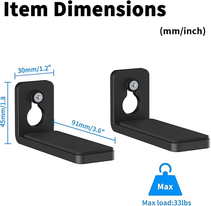 suptek Soundbar Wall Mount Shelf – Wall Mount Bracket for Sony, Samsung, Vizio, LG, Sonos Sound Bars – Under TV Mounting, Space-Saving Design (SBR001GDSB)