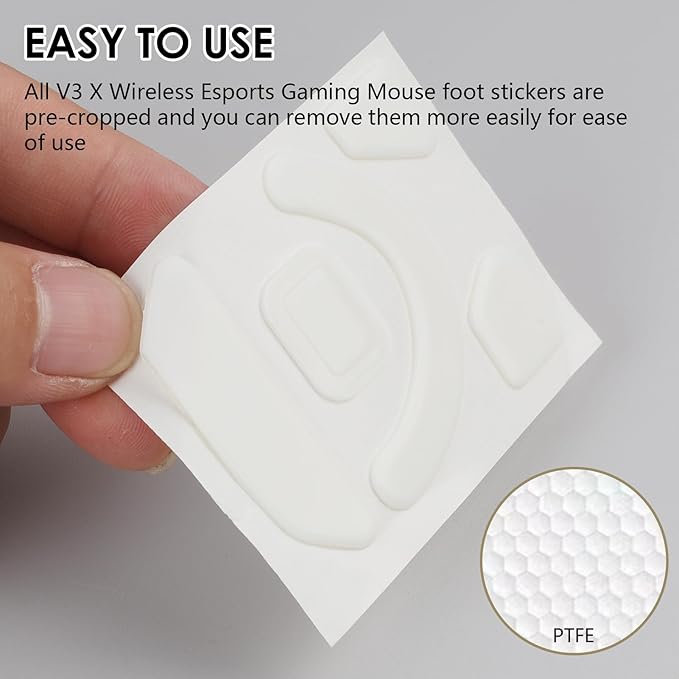 2 Pack V3 X Wireless Esports Gaming Mouse Feet Sliding Stickers, Mice Glass Skates Pad, Replacement Glide Stickers for Smooth Control and Precision on Any Gaming Surface (White PTFE)