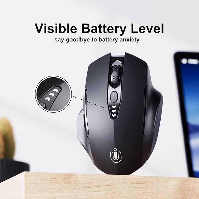 Wireless Bluetooth Mouse,[Upgraded] Rechargeable (BT 5.0/4.0+2.4G Hz),Computer Mouse with Visible Battery Level, 4 Adjustable DPI, Portable PC Mouse for MacBook Chromebook,Black