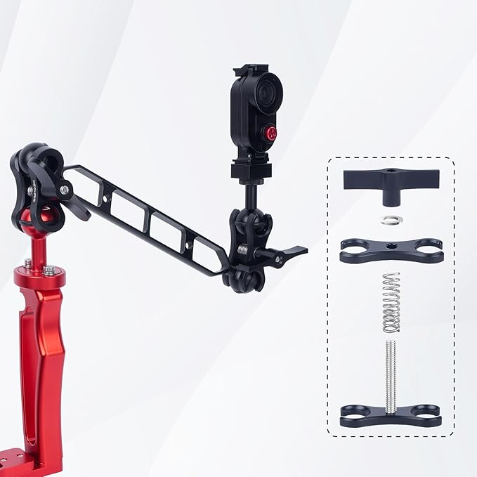 Butterfly Clip Mount with Dual Ball Heads - CNC Aluminum Alloy Spring-Loaded Open Clamp for Insta360/Gopr0 Cameras, LED Lights, Microphones (Ball Joint Compatibility, Underwater Photography) 63151A