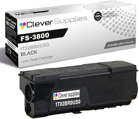 Clever Supplies CS Replacement Compatible with Kyocera FS 3800 Toner Cartridge 1T02BR0US0 to use with FS-1800 FS-1800N FS-1900 FS-1900N FS-3800N (Black, 1-Pack)