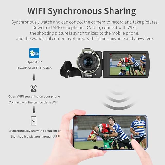 ORDRO 4K Camcorder UHD Video Camera Digital Camcorder Live Streaming Camera Recorder 1080P Camcorder with 12x Optical Zoom Video Camera with 64G Memory Card