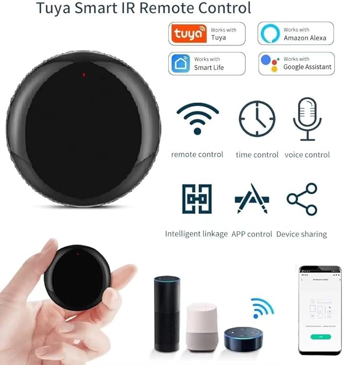 Tuya Smart WiFi IR Remote Control for TV DVD Air Conditioner AUD,All in One Infrared Universal Remote Controller,Compatible with Alexa Google Home (Black IR)