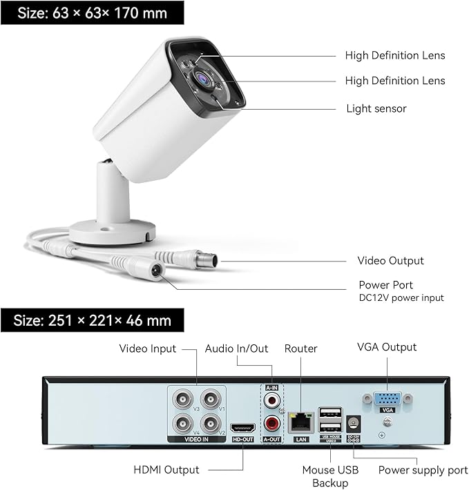Wired Security Camera System Outdoor, 4CH 5MP Lite AHD DVR with 500G Hard Drive, 4 x 3MP Wired CCTV Camera, Indoor/Outdoor Surveillance DVR Kit with Human Detection, Night Vision