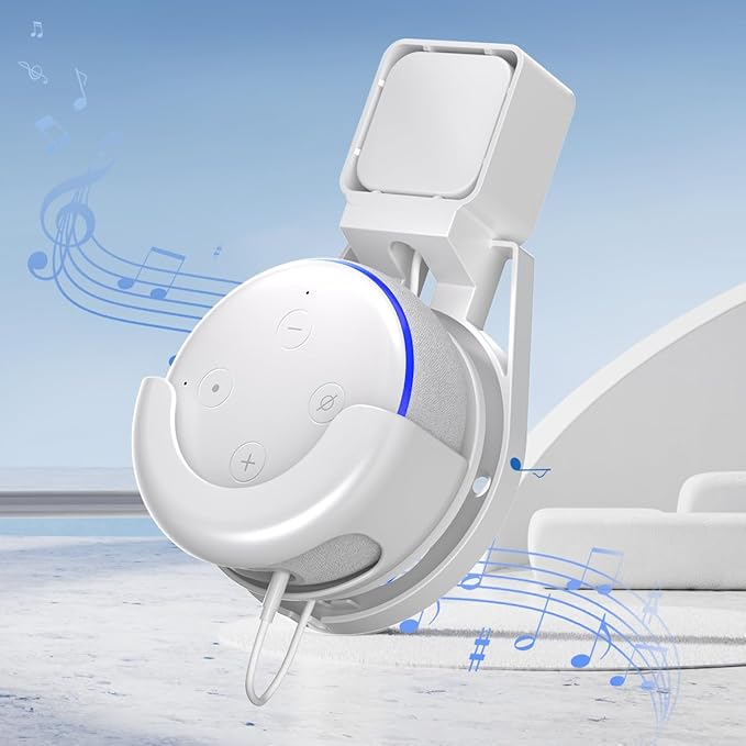 suptek Wall Mount Holder for Echo Dot 3rd Gen, Outlet Wall Mount Stand for Alexa, with Built-in Cable Management, Wall Screw or Stick-on Option, White,S5W