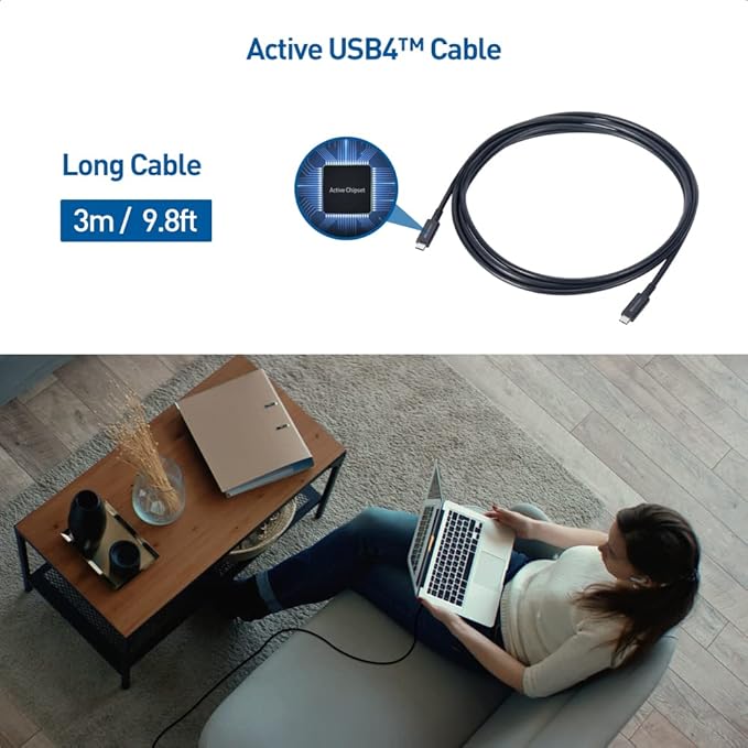 Cable Matters 40Gbps Active USB4 Cable 9.8 ft / 3m, Supports Up to [8K@60Hz / 4K@240Hz Video, 100W Charging, 40Gbps Data Transfer] Compatible with Thunderbolt 4, VR Headset, MacBook, XPS, Surface Pro