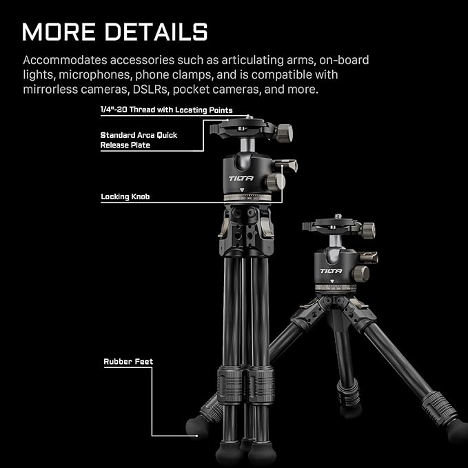 Tilta BT03 Tabletop Tripod | Ball Head with 1-Stage Carbon Fiber Tripod Legs (3KG) (Space Gray, Standard Edition)