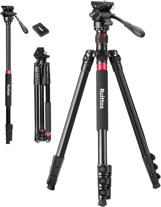 Camera Tripod, 70" Video Tripod with Fluid Head, Aluminum Heavy Duty Tripod with Carry Bag, Professional Camera Tripods & Monopods, Compatible with Canon, Sony, DSLR, Camcorder (TM70-FB1)
