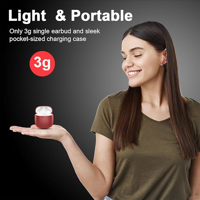 Wireless Earbuds, Bluetooth 5.4 Headphones in Ear with Noise Cancelling Mic, Bluetooth Earbuds Stereo Bass, IP7 Waterproof Sports Earphones, 32H Playtime USB C Charging Ear Buds Red for Android iOS