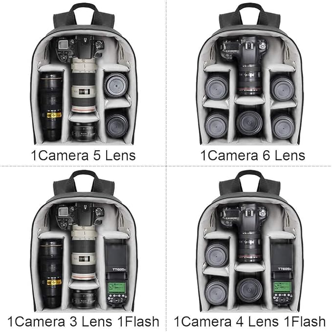 Cwatcun Camera Backpack Professional Camera Bag for Sony Canon Nikon SLR DSLR Mirrorless Camera and Lens Waterproof Camera Case with 14" Laptop Compartment, Tripod Strap Accessories (Ⅱ Small Grey)