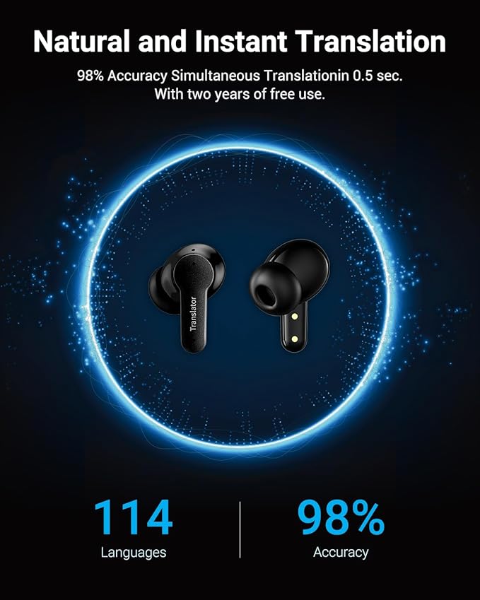 XUPURTLK Translation Earbuds Real Time for 144 Languages, AI Translator Earbuds for iPhone and Android, 3-in-1 Translation Headphones Translating Earbuds for Travel Business Learning