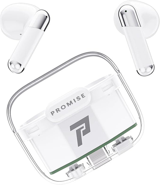 Promise Wireless Earbuds Bluetooth5.3 Earphones,40Hrs Play, ENC Noise Cancelling Mic,13mm Deep Bass,Remote Control for TikTok,YouTube Shorts Like,Smart Phone Laptop Computer Sports Headphones(White)
