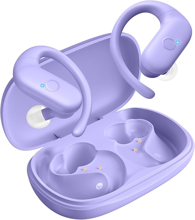 for Wireless Earbuds,Sport Bluetooth 5.4 Headphones,Over Ear Buds with Deep Bass Sound,60H Playtime Clear Calls Earphones Redesigned Comfort Fit with Earhooks for Running,Meeting,Workout-Purple