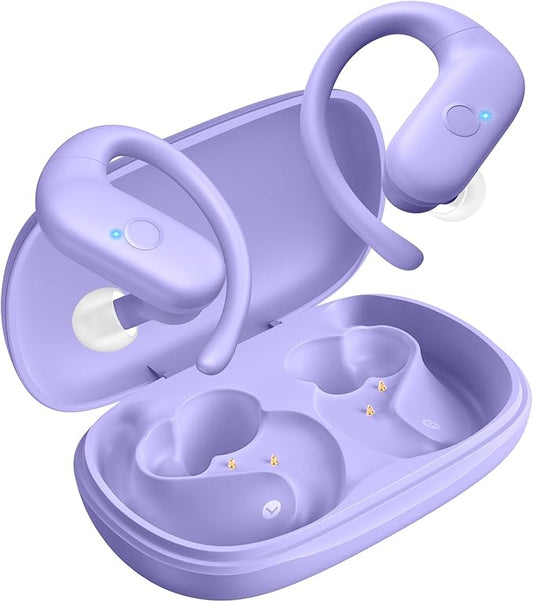 for Wireless Earbuds,Sport Bluetooth 5.4 Headphones,Over Ear Buds with Deep Bass Sound,60H Playtime Clear Calls Earphones Redesigned Comfort Fit with Earhooks for Running,Meeting,Workout-Purple