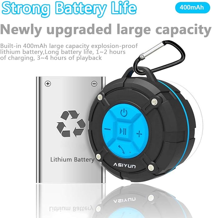 Shower Speaker, IPX7 Waterproof Bluetooth Speaker, Loud HD Sound, Portable Wireless Speaker with Suction Cup & Sturdy Hook, Built-in Mic, for Shower, Pool, Beach, Outdoor(Blue)